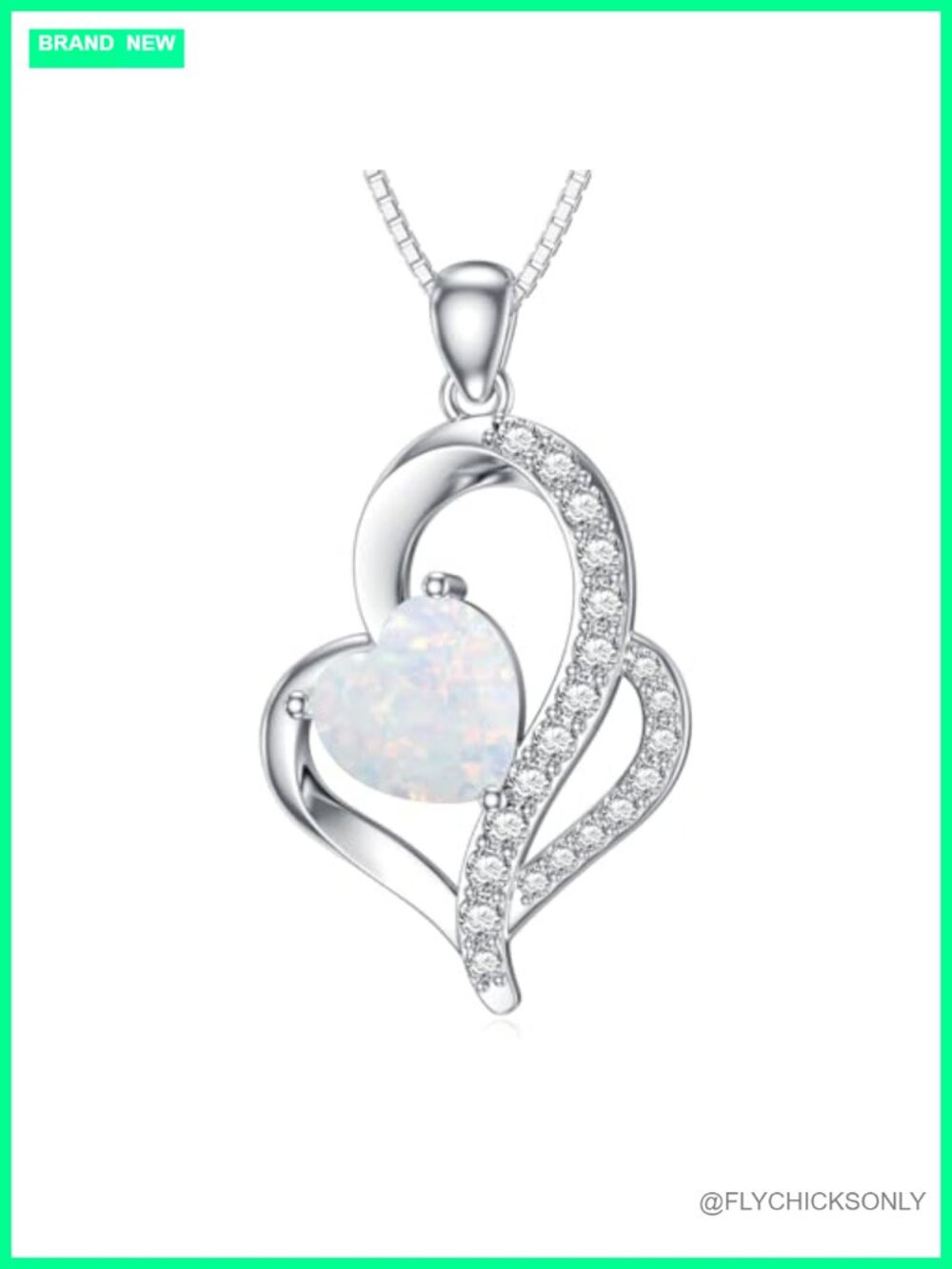 Sterling Silver Heart Opal Pendant Necklace 18in Chain Women Jewelry